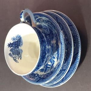Vintage Blue Willow cup saucer bread plate and side plate Japan